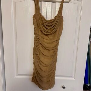 Chic Tan Draped Mini Dress